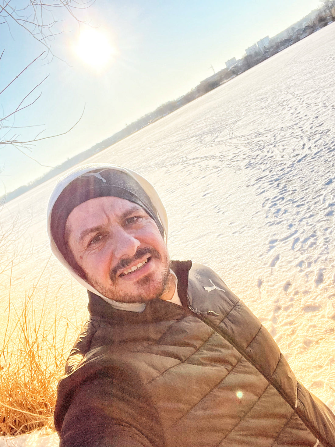 Amichai Teumim standing in the snow in Kharkiv, Ukraine, before the full-scale Russian invasion