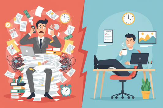 Image of a business man struggling while an employee is having it easy