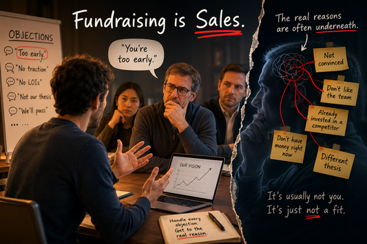 Founder pitching investors during a startup fundraising meeting.